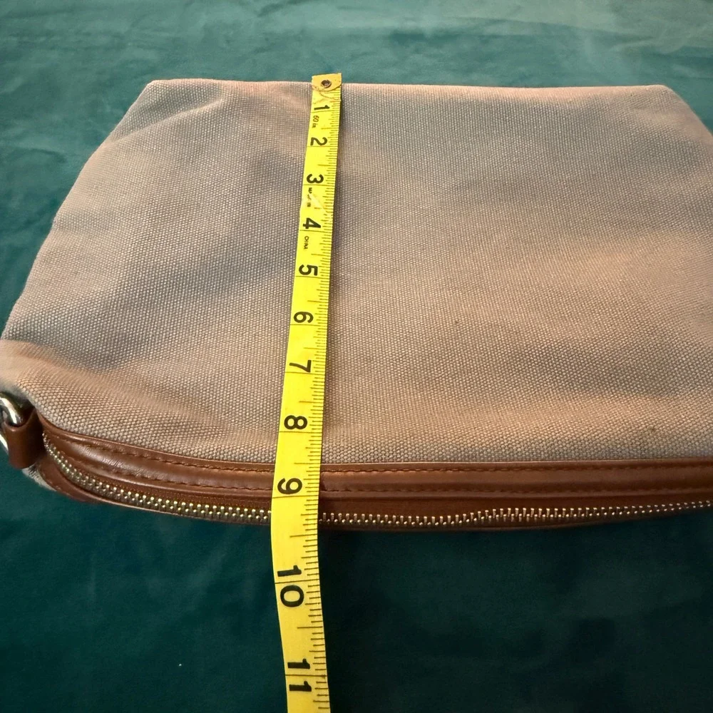 Antik‎ Kraft Taupe Canvas Clutch Bag Purse with Brown Trim and Zipper Closure